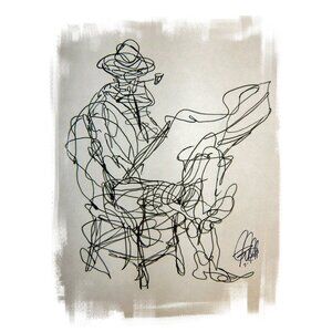 Man in Chair Line Drawing Figure Poster Print Wall Art 18x24